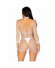 LEG AVENUE - VESTIDO DE REJILLA MANGA LARGA BLANCO TALLA ÚNICA