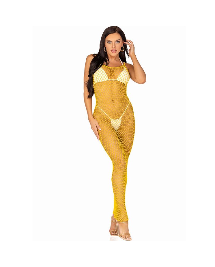 LEG AVENUE - VESTIDO DE REJILLA LARGO AMARILLO TALLA ÚNICA