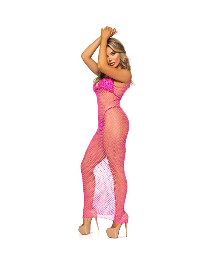 LEG AVENUE - VESTIDO DE REJILLA LARGO FUCSIA TALLA ÚNICA