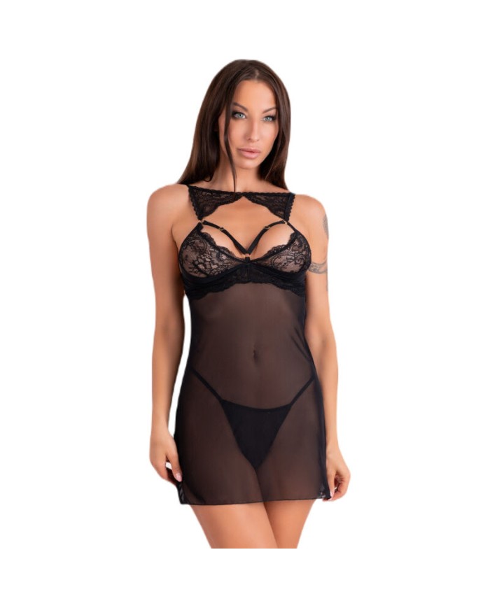 LIVCO CORSETTI FASHION - KROLINA LC 90734 CHEMISE + TANGA NEGRO S/M